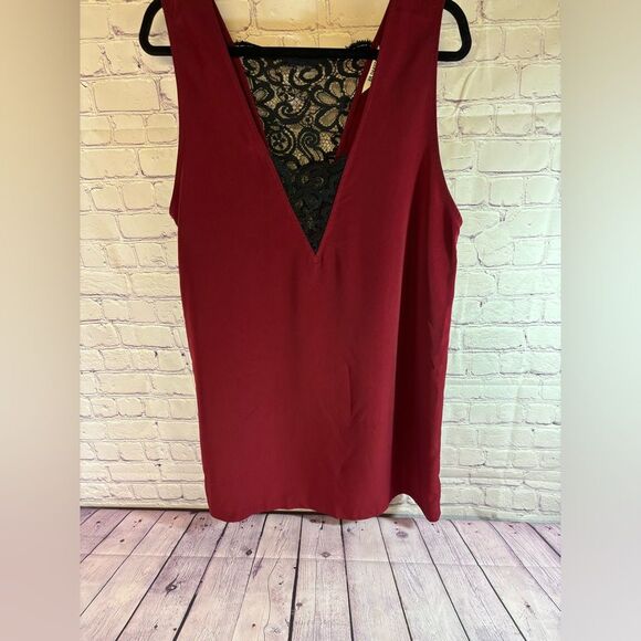 BB Dakota Red Shift Deep V Black Lace Inset Whimsigoth Dress Size S - Picture 1 of 8